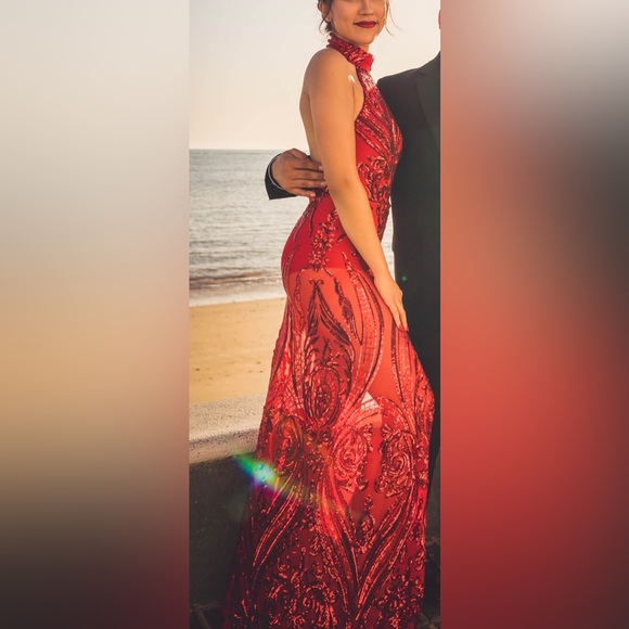 Cherry Red Halter Gown - Picture 1 of 10